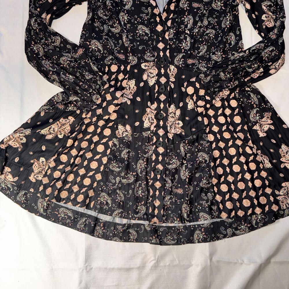 Free People Button Dress Long Sleeve Tunic Flare Ditsy Print Paisley Floral - Picture 3 of 7